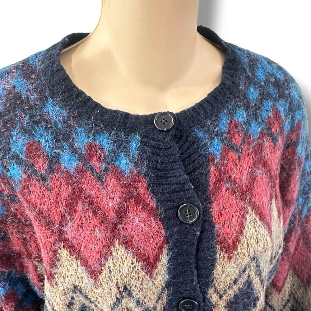 Elsamanda x Anthropologie Women's Mohair Alpaca Blend Argyle Cardigan Sweater L - Picture 3 of 6